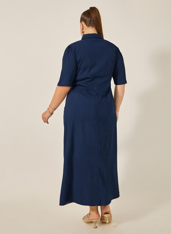 ستايلي فستان قميص مقاس كبير ستايلي بياقة مزخرفة وتفاصيل سلسلة - Image 4