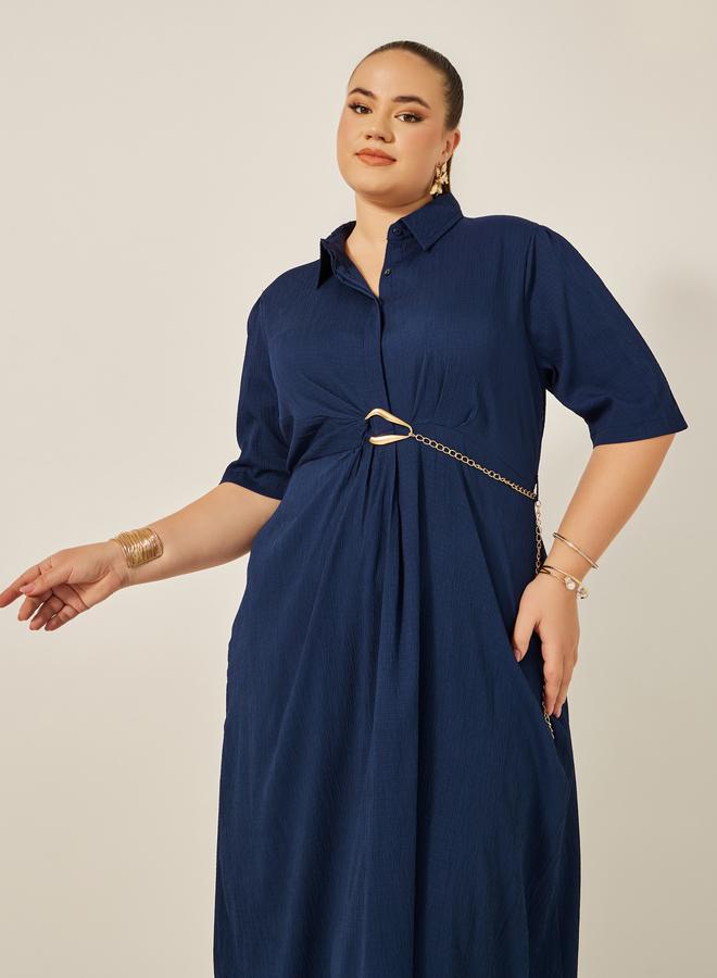 ستايلي فستان قميص مقاس كبير ستايلي بياقة مزخرفة وتفاصيل سلسلة - Image 2