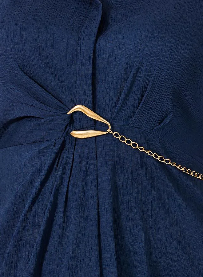 Styli Styli Plus Size Textured Collared Shirt Dress with Chain Detail