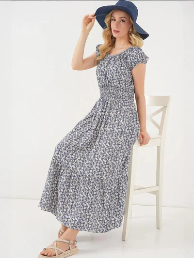 BIG DART BDART Floral A-Form Maxi Dress with Elastic Details