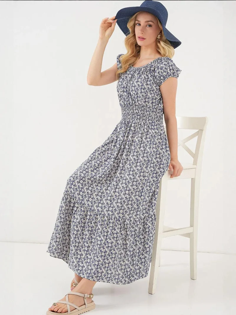 بيغ دارت فستان ماكسي بتصميم - من  بنقوش زهور وتفاصيل مطاطية