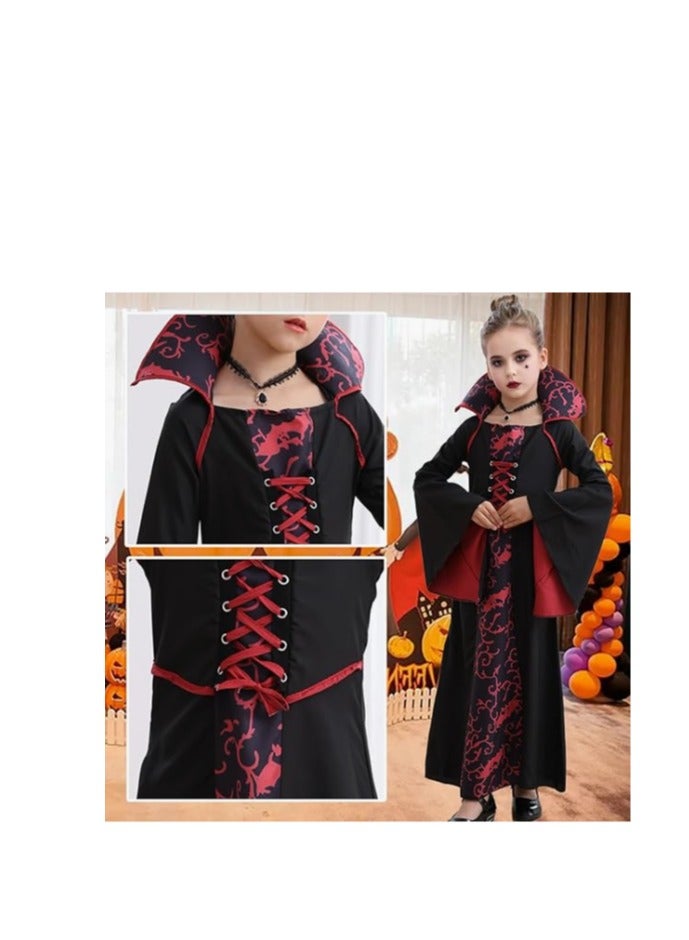 هالوين الملكي مصاصي الدماء زي مجموعة للبنات هالوين اللباس حتى الحفلة، كوسبلاي، مصاصي الدماء موضوع الحفلة (150 سم) - Image 5