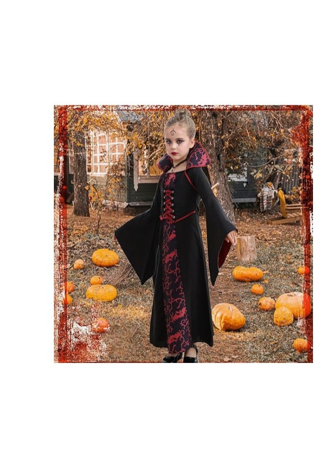 هالوين الملكي مصاصي الدماء زي مجموعة للبنات هالوين اللباس حتى الحفلة، كوسبلاي، مصاصي الدماء موضوع الحفلة (150 سم) - Image 4
