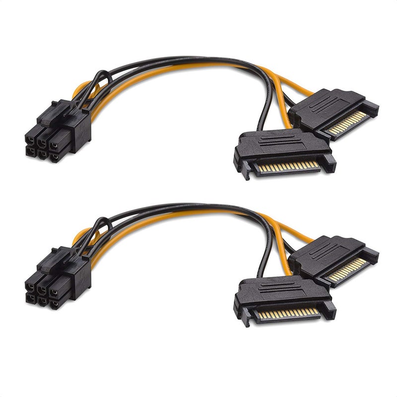 Cable Matters 2-Pack 6 Pin PCIe to Dual SATA Power Cable 4 Inches, 2X SATA to 6 Pin PCIe - Image 1