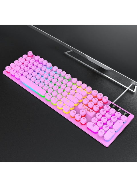 T-WOLF T80 104-Keys RGB Illuminated Office Game Wired Punk Retro Keyboard, Color: Pink