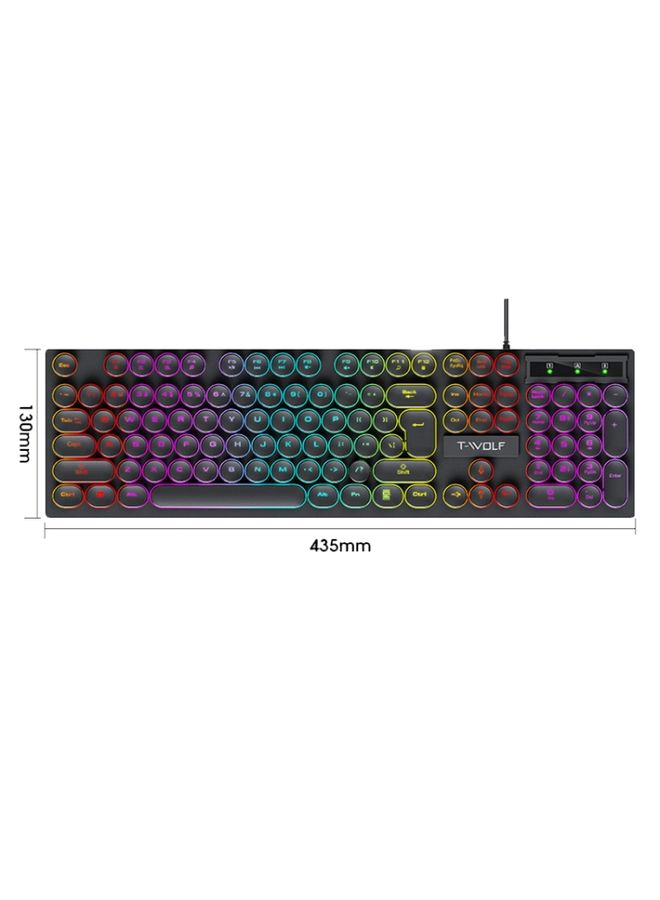 T-WOLF T80 104-Keys RGB Illuminated Office Game Wired Punk Retro Keyboard, Color: Pink