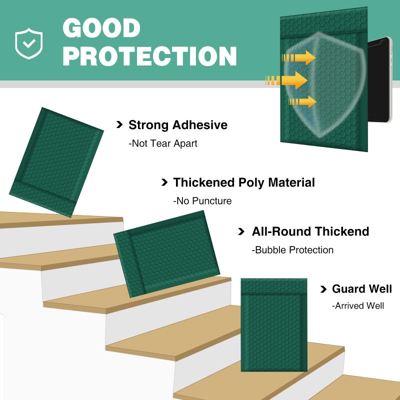 Famagic Bubble Mailers 6x10 Inch 25pc Ultramarine Green Shipping Bags, Chic Packaging Bags For Small Business, Colored Padded Mailing Envelopes, Opaque Matte Self Seal Bubble Poly Mailers Bulk #0 - Image 3