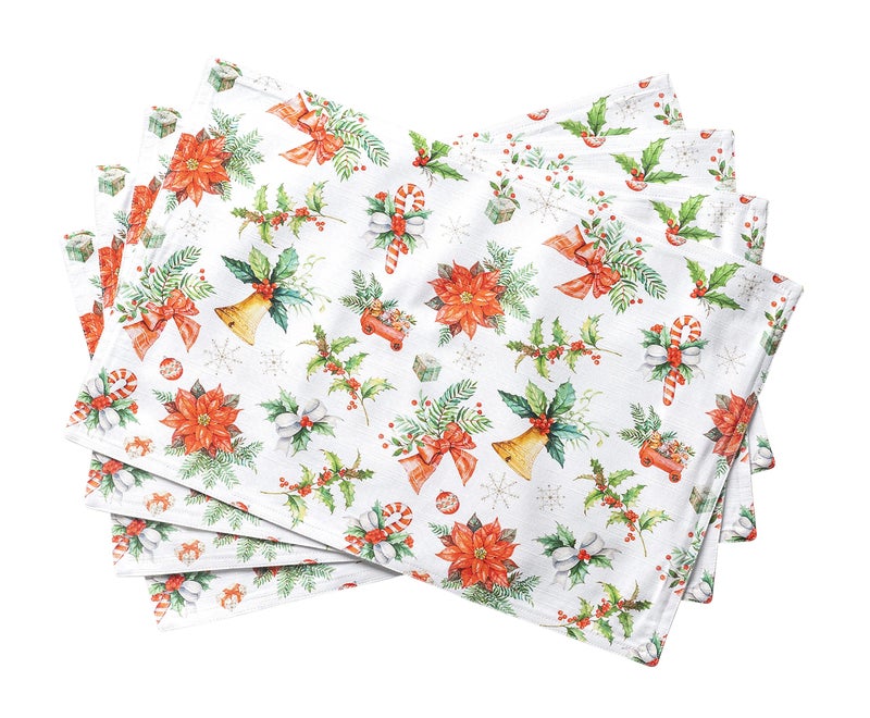 ميزون دي هيرمين Maison D 'Hermine Cloth placemat 100 ٪ Cotton Decorative Table Table Table Caning Home Buffet Buffet Chromo - عيد الشكر/عيد الميلاد (مجموعة من 4) - Image 1