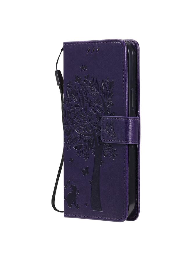 Zaboon Case For iPhone 13 Pro Max Tree & Cat Pattern Pressed Printing Horizontal Flip PU Leather Case with Holder & Card Slots & Wallet & Lanyard - Image 3