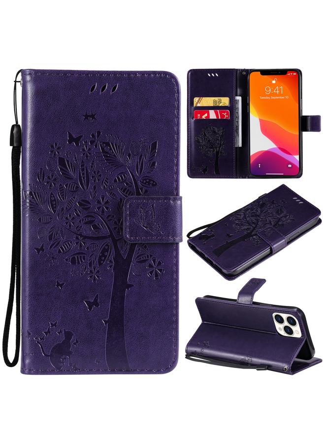 Zaboon Case For iPhone 13 Pro Max Tree & Cat Pattern Pressed Printing Horizontal Flip PU Leather Case with Holder & Card Slots & Wallet & Lanyard - Image 1