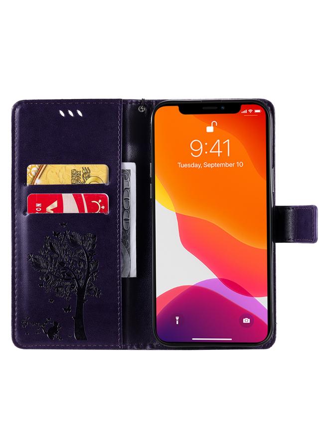 Zaboon Case For iPhone 13 Pro Max Tree & Cat Pattern Pressed Printing Horizontal Flip PU Leather Case with Holder & Card Slots & Wallet & Lanyard - Image 5
