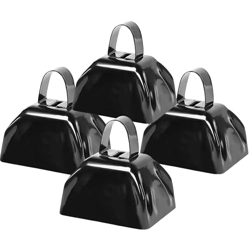 Ouffun Metal Cow Bell Noise Maker 3 Inch Pack of 4 Small Loud Metal Cowbell Noisemaker with Handle Great for Football Games Sporting Events Weddings New Years Eve Birthday Parties - Image 1