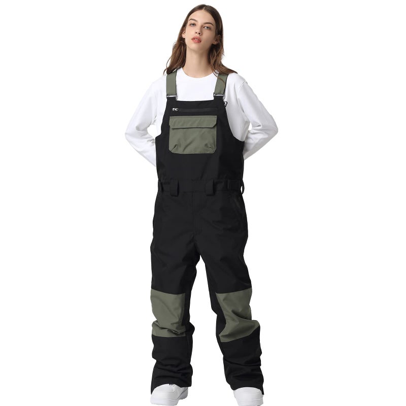 SEARIPE Women Snow Bibs Waterproof Ski Pants Mens WaterResistant Insulated Snow Bib Overalls Snowboarding PantK05BlackL