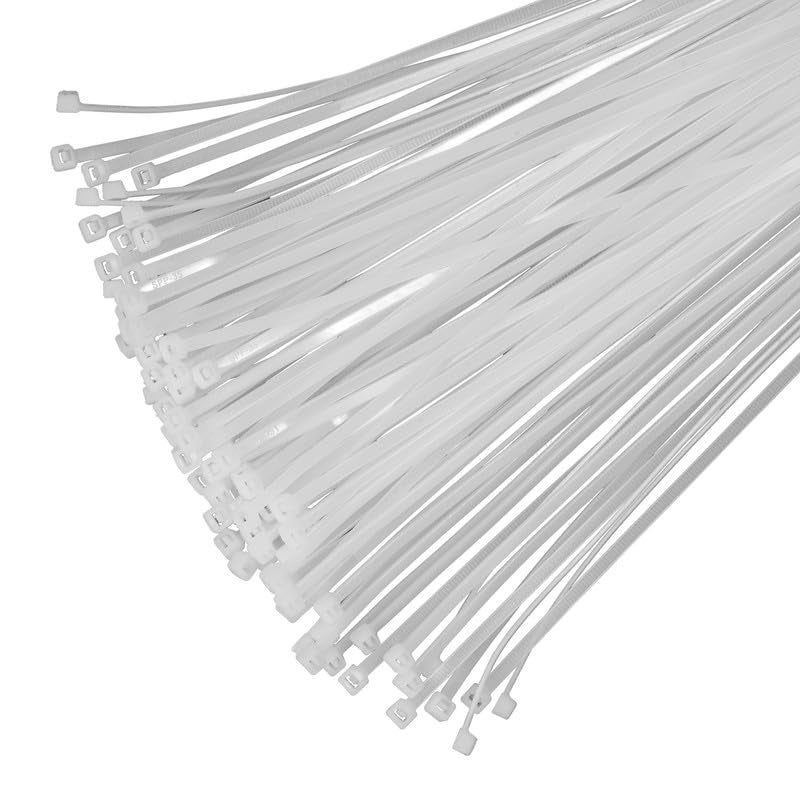 DM TAPES Nylon Self Locking Cable Ties, White (300mm 4.8 mm, 12 inch, Pack of 100) - Heavy Duty Strong Zip Wire Fastener Organizer Tie - Image 1