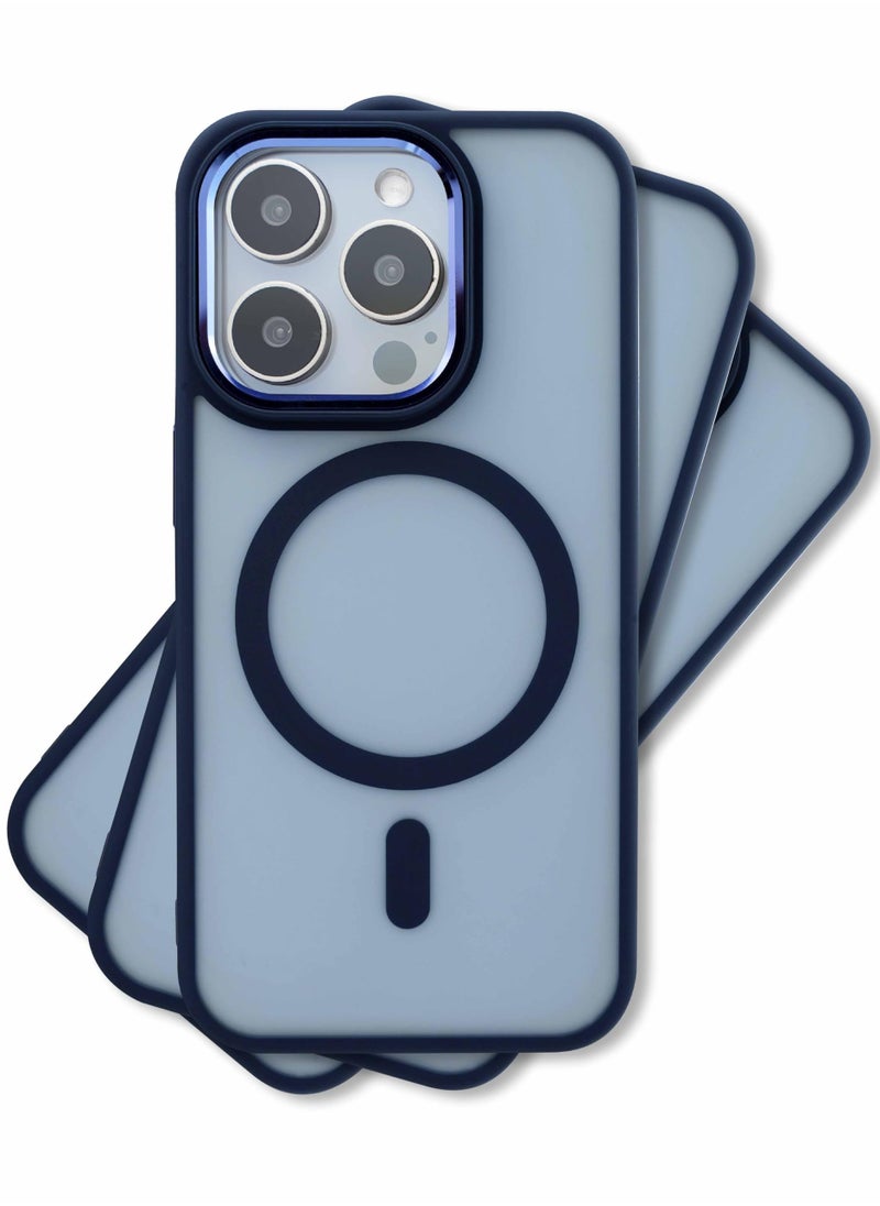 Maxwell Electronics - Maxwell Silky Touch Compatible with MagSafe Case for iPhone 15 Pro - Full Protection, Metallic Camera Lens Guard, Matte Smooth Finish, Compatible with MagSafe (Dark Blue) - Image 1
