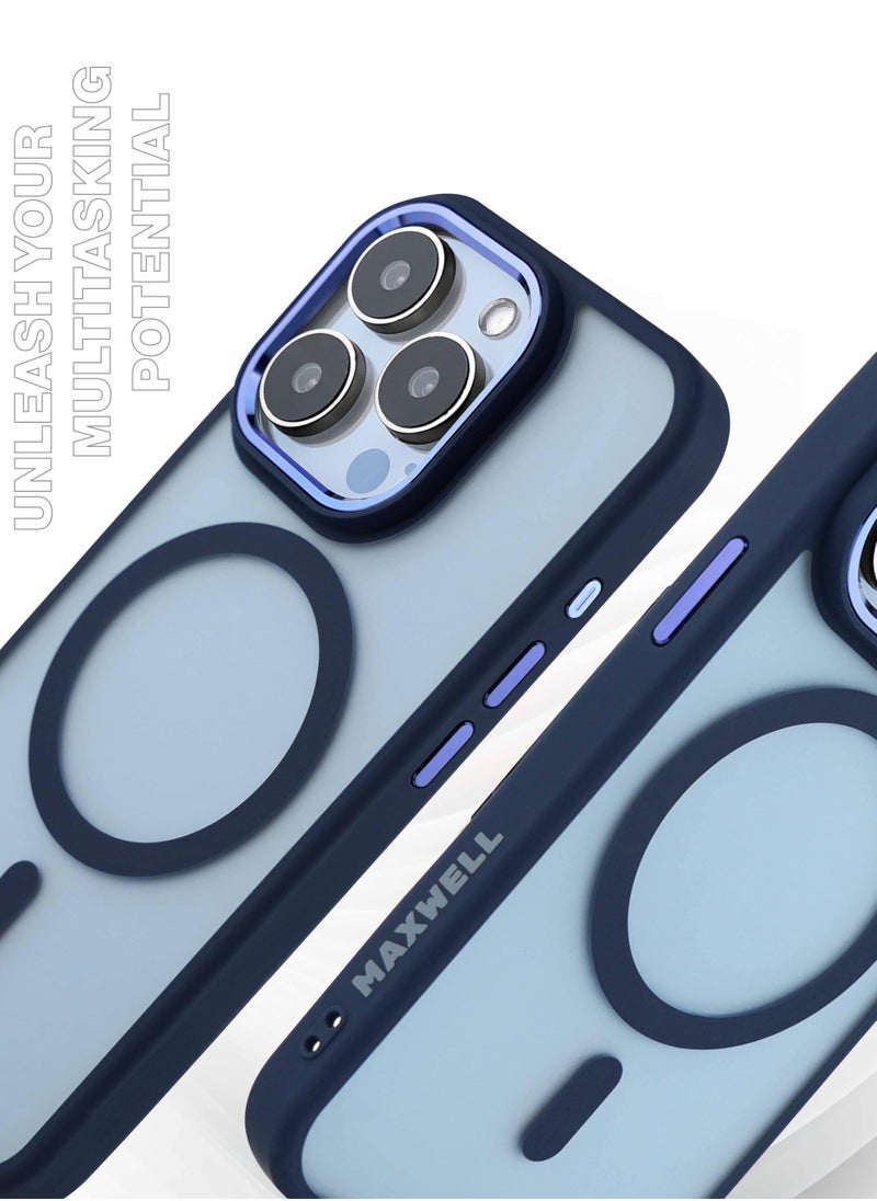 Maxwell Electronics - Maxwell Silky Touch Compatible with MagSafe Case for iPhone 15 Pro - Full Protection, Metallic Camera Lens Guard, Matte Smooth Finish, Compatible with MagSafe (Dark Blue) - Image 1