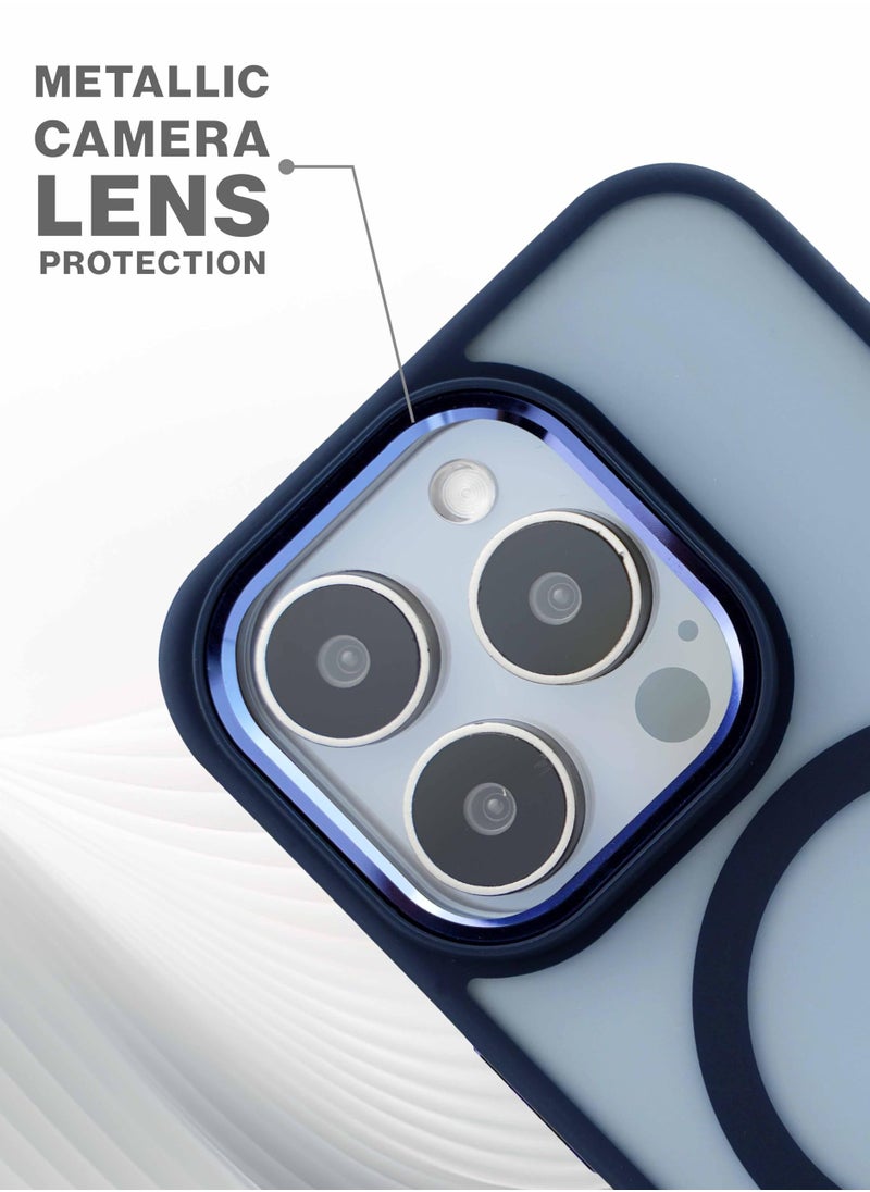 Maxwell Electronics - Maxwell Silky Touch Compatible with MagSafe Case for iPhone 15 Pro - Full Protection, Metallic Camera Lens Guard, Matte Smooth Finish, Compatible with MagSafe (Dark Blue) - Image 1