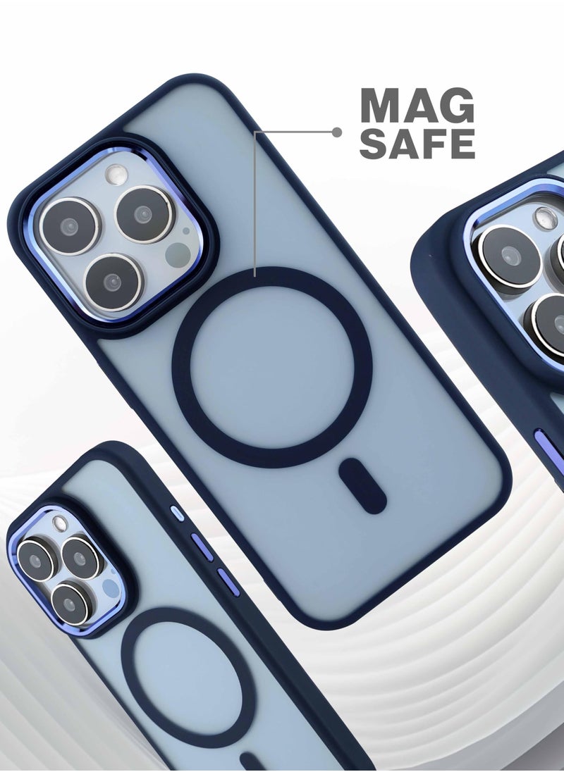 Maxwell Electronics - Maxwell Silky Touch Compatible with MagSafe Case for iPhone 15 Pro - Full Protection, Metallic Camera Lens Guard, Matte Smooth Finish, Compatible with MagSafe (Dark Blue) - Image 1