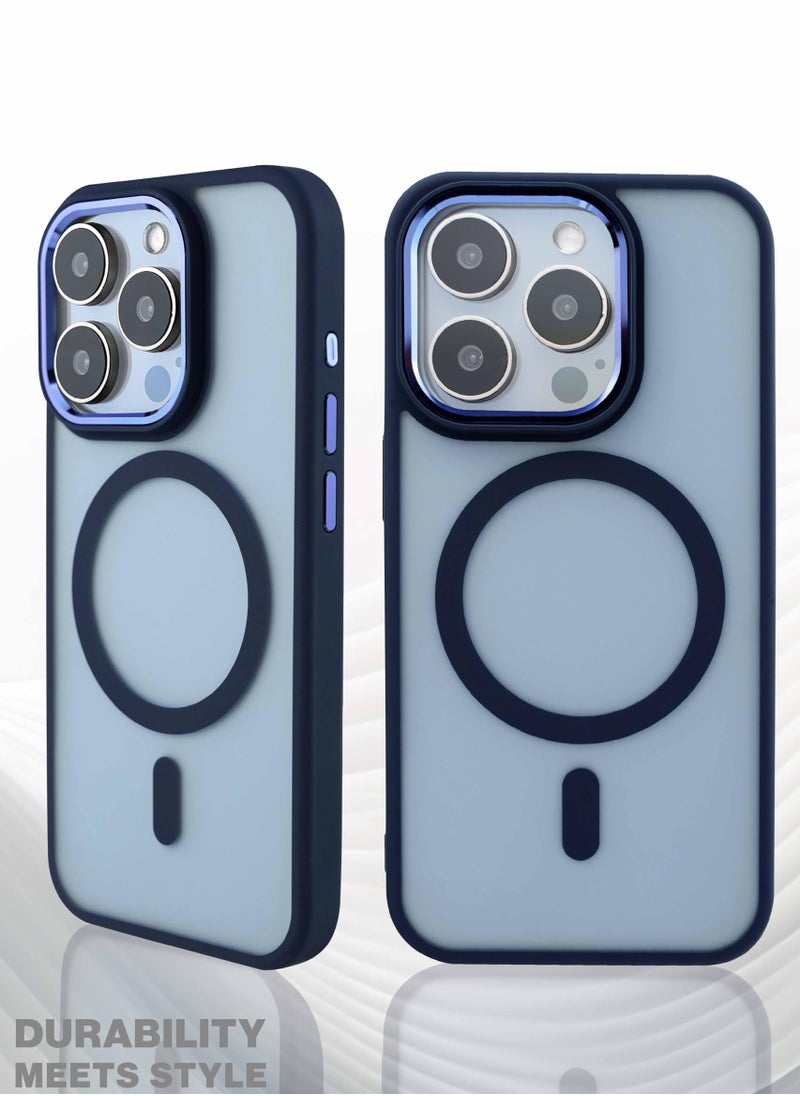 Maxwell Electronics - Maxwell Silky Touch Compatible with MagSafe Case for iPhone 15 Pro - Full Protection, Metallic Camera Lens Guard, Matte Smooth Finish, Compatible with MagSafe (Dark Blue) - Image 1