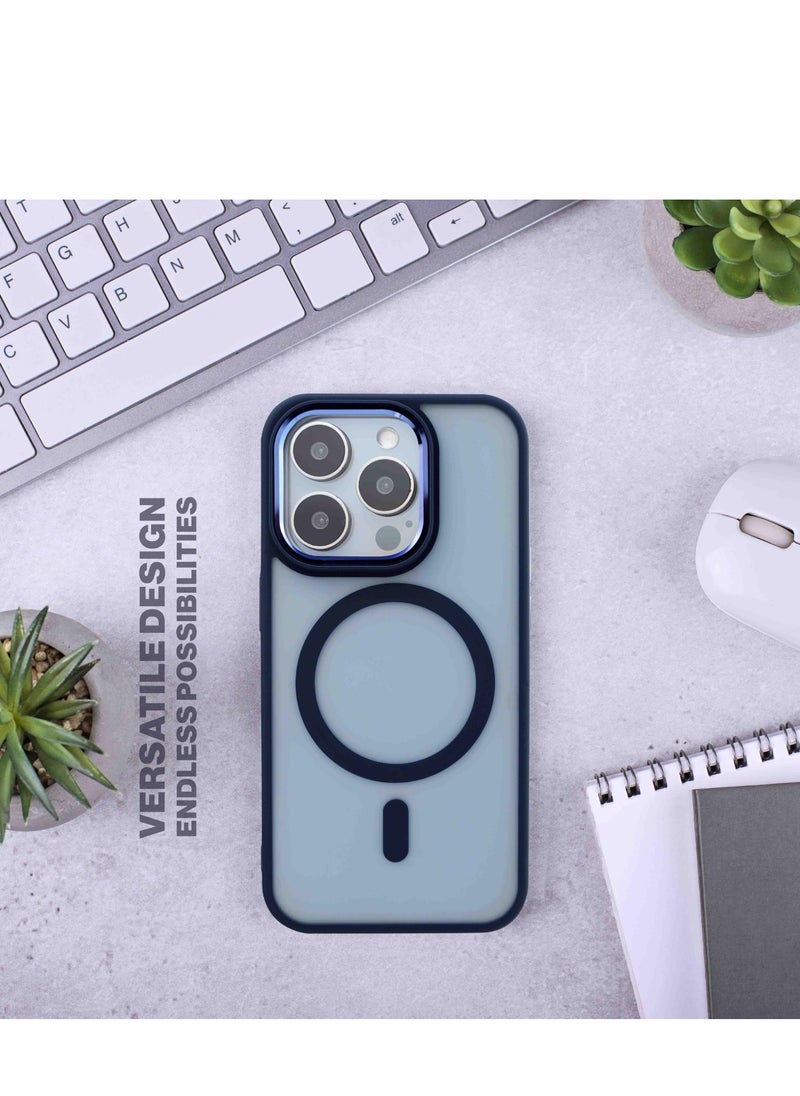 Maxwell Electronics - Maxwell Silky Touch Compatible with MagSafe Case for iPhone 15 Pro - Full Protection, Metallic Camera Lens Guard, Matte Smooth Finish, Compatible with MagSafe (Dark Blue) - Image 1