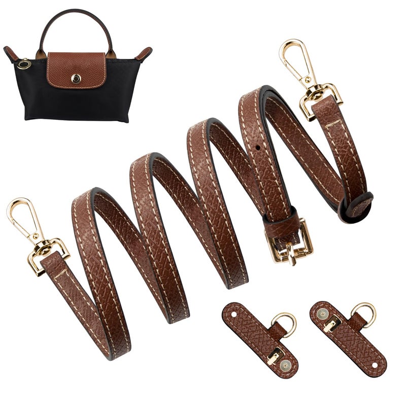 SOPROM Crossbody Strap for Longchamp Mini Bag, Strap Kit for Long Champ Le Pliage(Width:11mm,Color:Brown&Gold) - Image 1