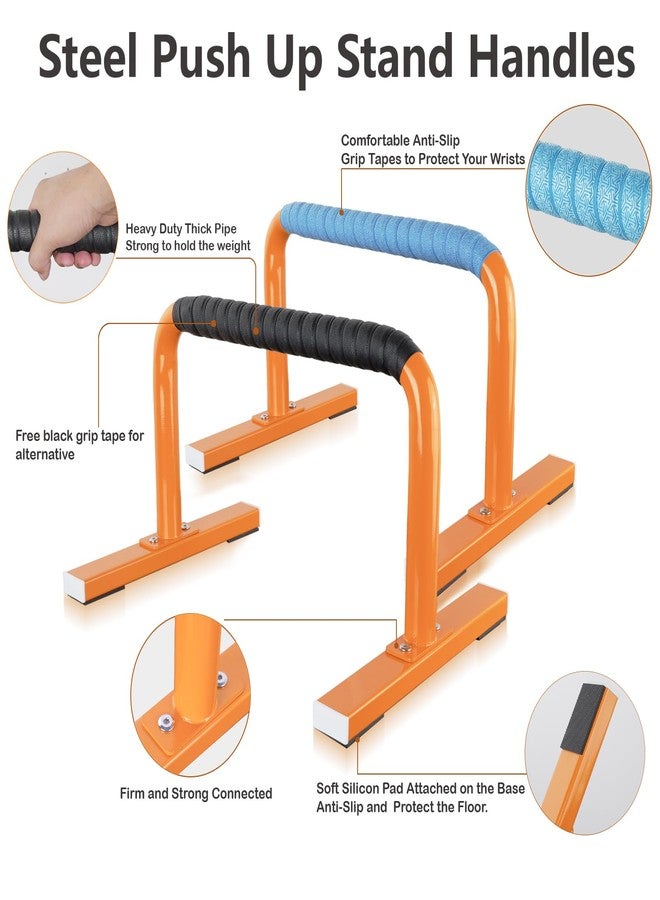 Purife 1 Pair Steel Home Parallettes Push Up Bars for Men & Women Orange, Strength Training Equipment Workouts Push-up Handles for Fitness, Gymnastics, Calisthenics, Calistenia - Image 2