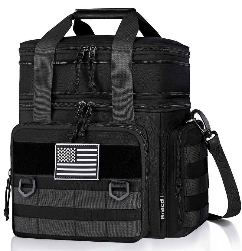 Bnlcd Tactical Lunch Box for Men, Expandable Large Insulated Lunch Bag for Adult, Heavy Duty Double Deck Lunch Cooler Bag with Shoulder Strap, Leakproof Soft Lunch Pail with American Flag - Black - Image 1