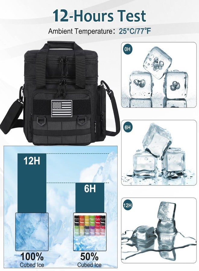 Bnlcd Tactical Lunch Box for Men, Expandable Large Insulated Lunch Bag for Adult, Heavy Duty Double Deck Lunch Cooler Bag with Shoulder Strap, Leakproof Soft Lunch Pail with American Flag - Black - Image 5