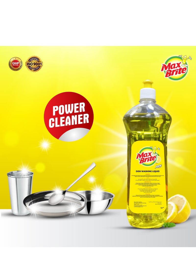 Max Brite Dishwashing Liquid Tough on Stains Gentle on Hands Lemon Fragrance 1L - Image 3