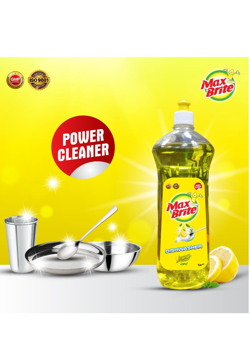 Max Brite Dishwashing Liquid Tough on Stains Gentle on Hands Lemon Fragrance 1L - Image 2
