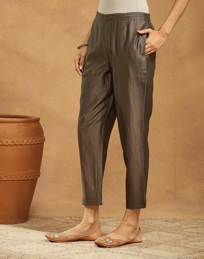 Fabindia Grey Cotton Silk Ethnic Pant
