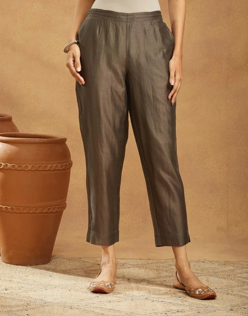 Fabindia Grey Cotton Silk Ethnic Pant