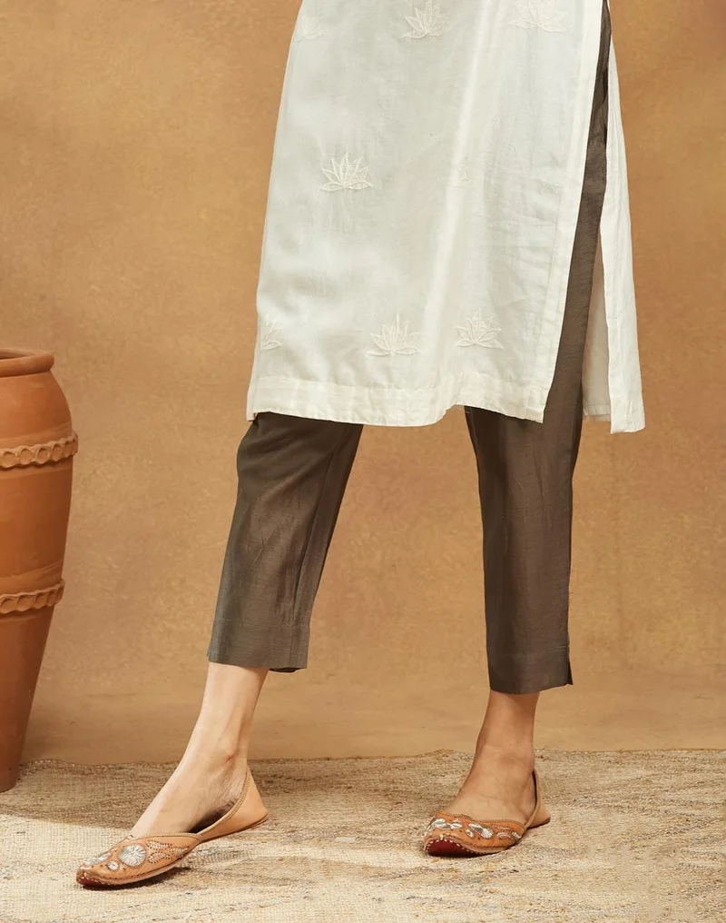 Fabindia Grey Cotton Silk Ethnic Pant