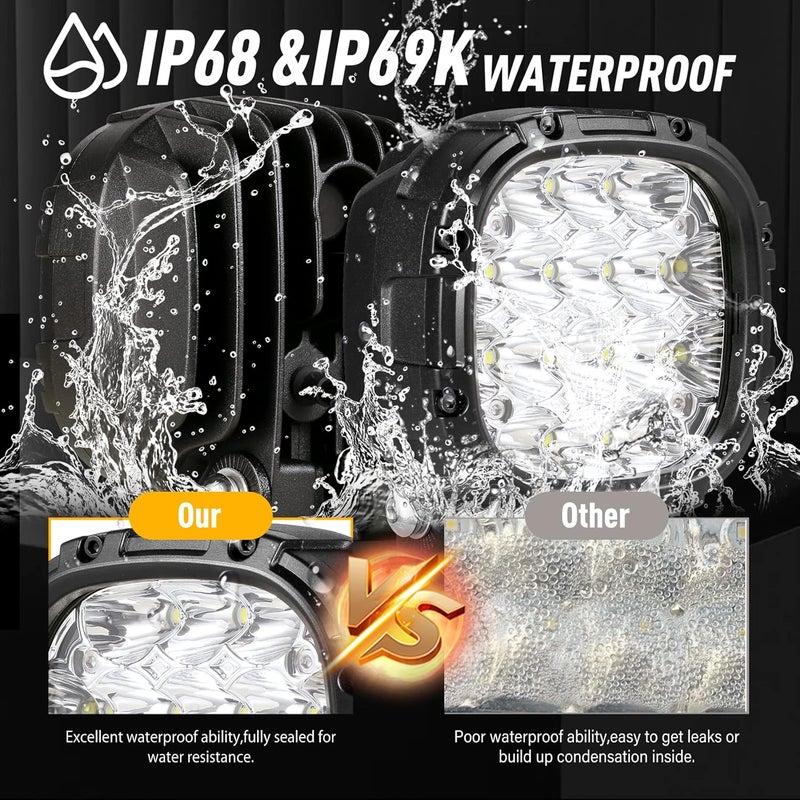 BIGLION.X 4 Inch Pair 160W Round LED Offroad Lights with Amber Covers and Wiring Harness - Image 3