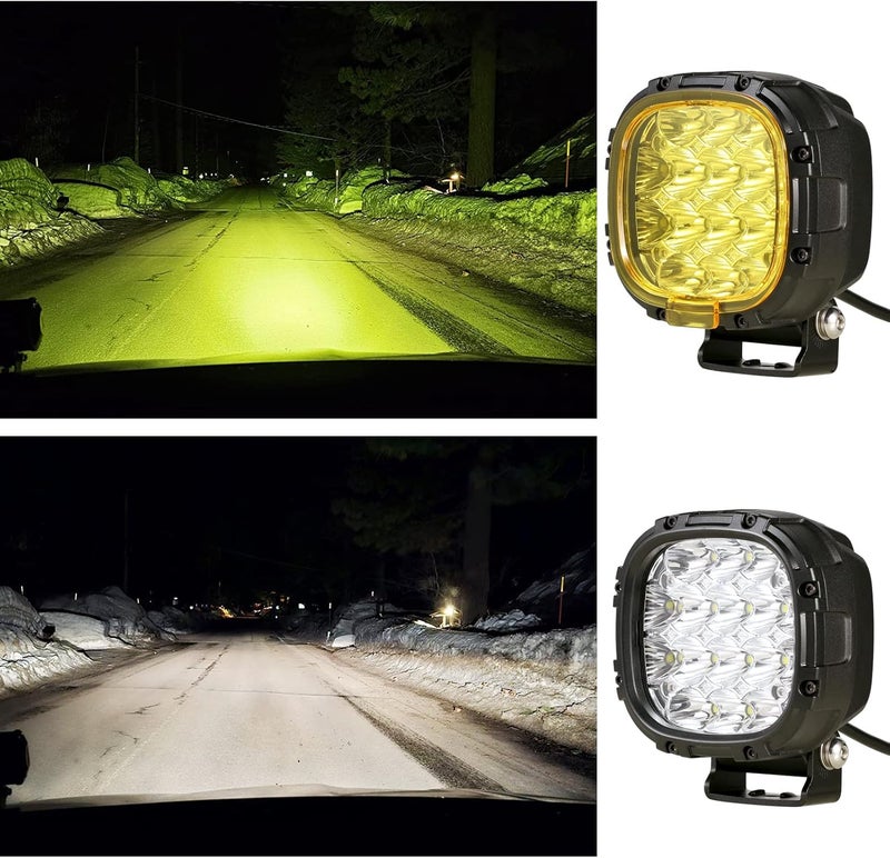 BIGLION.X 4 Inch Pair 160W Round LED Offroad Lights with Amber Covers and Wiring Harness - Image 2
