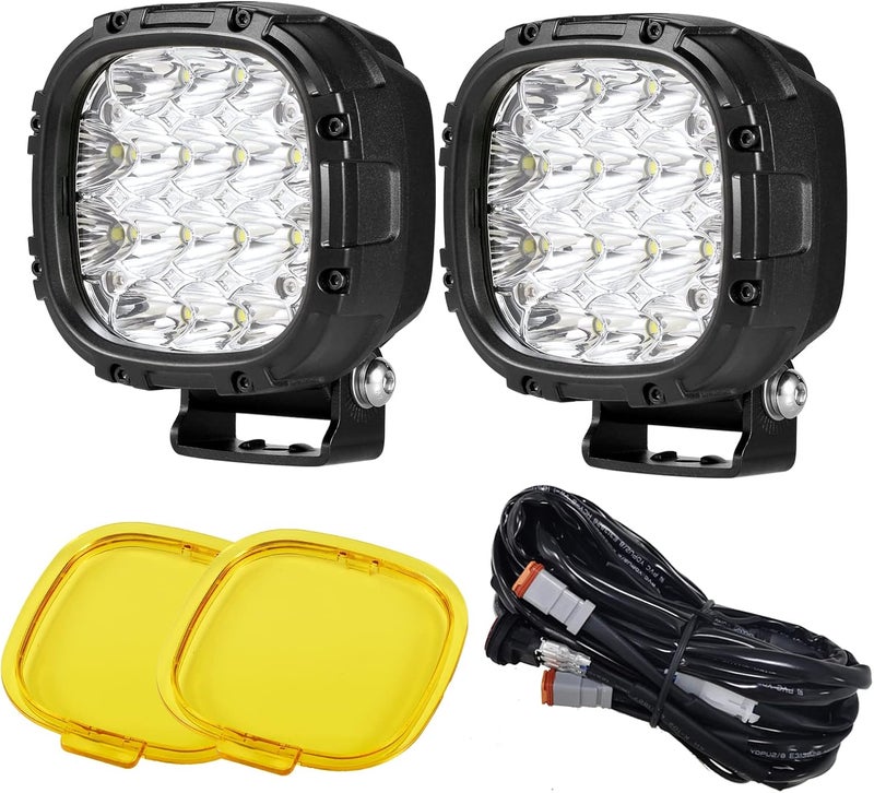 BIGLION.X 4 Inch Pair 160W Round LED Offroad Lights with Amber Covers and Wiring Harness - Image 1