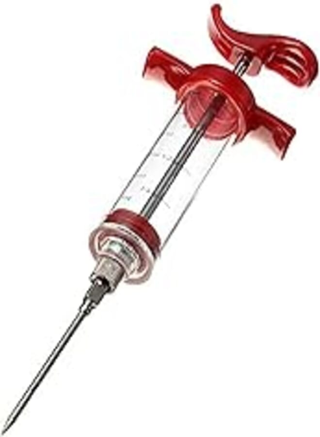 Fresh Fresh Flavour Injector Syringe (30ml) with Stainless Steel Needle for Poultry Beef Meat BBQ, Sauce Seasoning Flavour Injector Cooking Gadget Tool - Red 