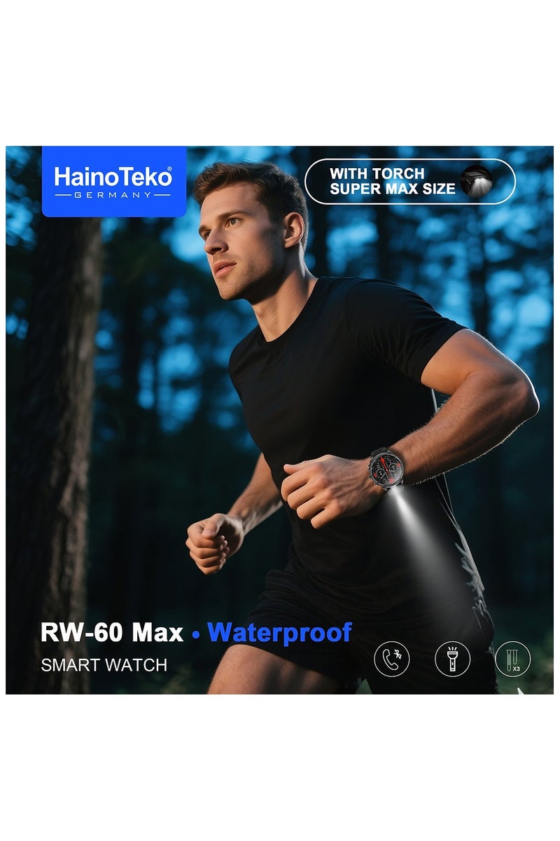 Haino Teko HainoTeko RW-60 Max Waterproof Smartwatch With AMOLED Display LED Torch Light and 3 Pair Straps Designed for Men Black - Image 3
