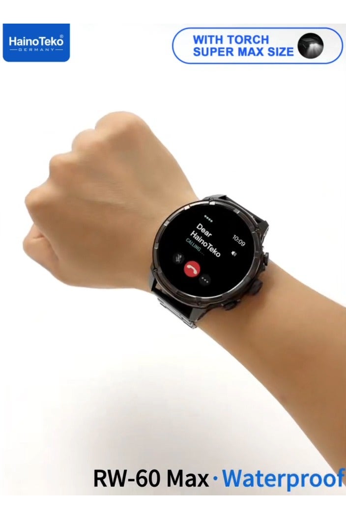 Haino Teko HainoTeko RW-60 Max Waterproof Smartwatch With AMOLED Display LED Torch Light and 3 Pair Straps Designed for Men Black - Image 4