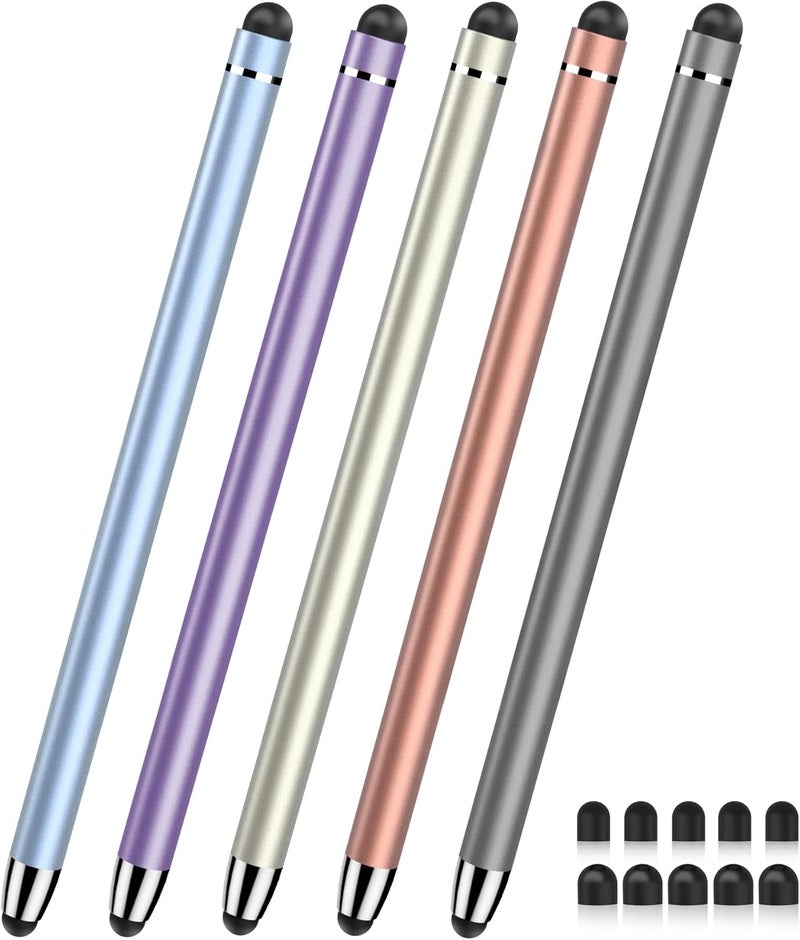 MEKO Stylus Pens for Touch Screens, Universal Tablet Pen Capacitive 2 in 1 Stylus for Switch/iPhone/iPad/pro/Mini/Air/Samsung/Tablet (Grey+Blue+Purple+Gold+Rose Gold) - Image 1