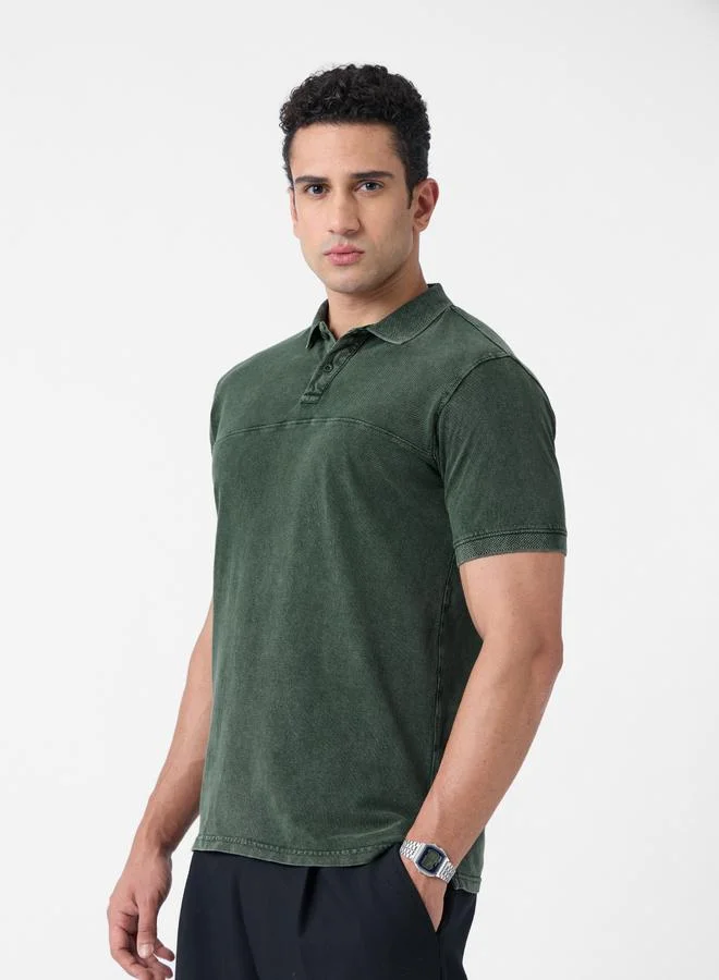 The Souled Store Men Green Vintage Wash Polo