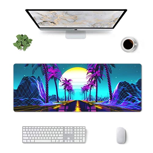 Echoserein Neon Retrowave Gaming Mouse Pad Large XL Desk Mat Long Extended Pads Big Mousepad for Home Office Decor Accessories 31.5 X 11.8 Inch - Image 2