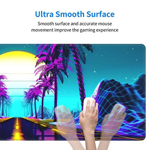 Echoserein Neon Retrowave Gaming Mouse Pad Large XL Desk Mat Long Extended Pads Big Mousepad for Home Office Decor Accessories 31.5 X 11.8 Inch - Image 5
