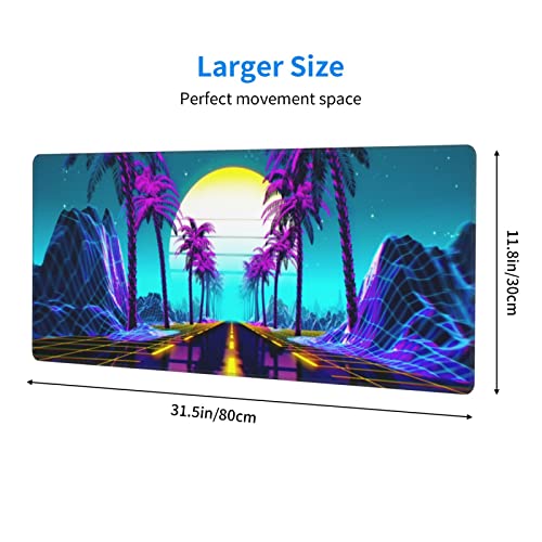 Echoserein Neon Retrowave Gaming Mouse Pad Large XL Desk Mat Long Extended Pads Big Mousepad for Home Office Decor Accessories 31.5 X 11.8 Inch - Image 3
