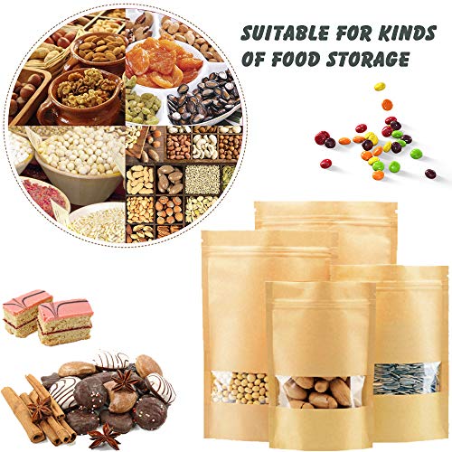 DIMVKA 100 Pcs Resealable Stand Up kraft Paper Bags with Window for Packaging Products, Reusable Zip Lock Food Storage Pouch Bags (5.5" x 8.6") - Image 2