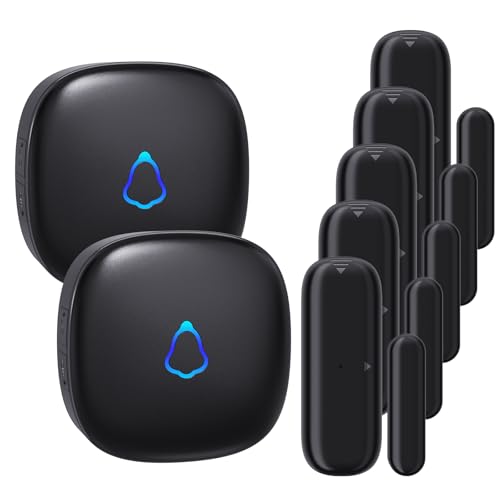 METAK Door Chime METAK Wireless Door Open Contact Sensor Alarm with 500 FT Range 58 Chimes and 5 Volume Levels for BusinessStoreHomeOffice When Entering 5 Transmitters 2 Plugin Receivers - Image 1
