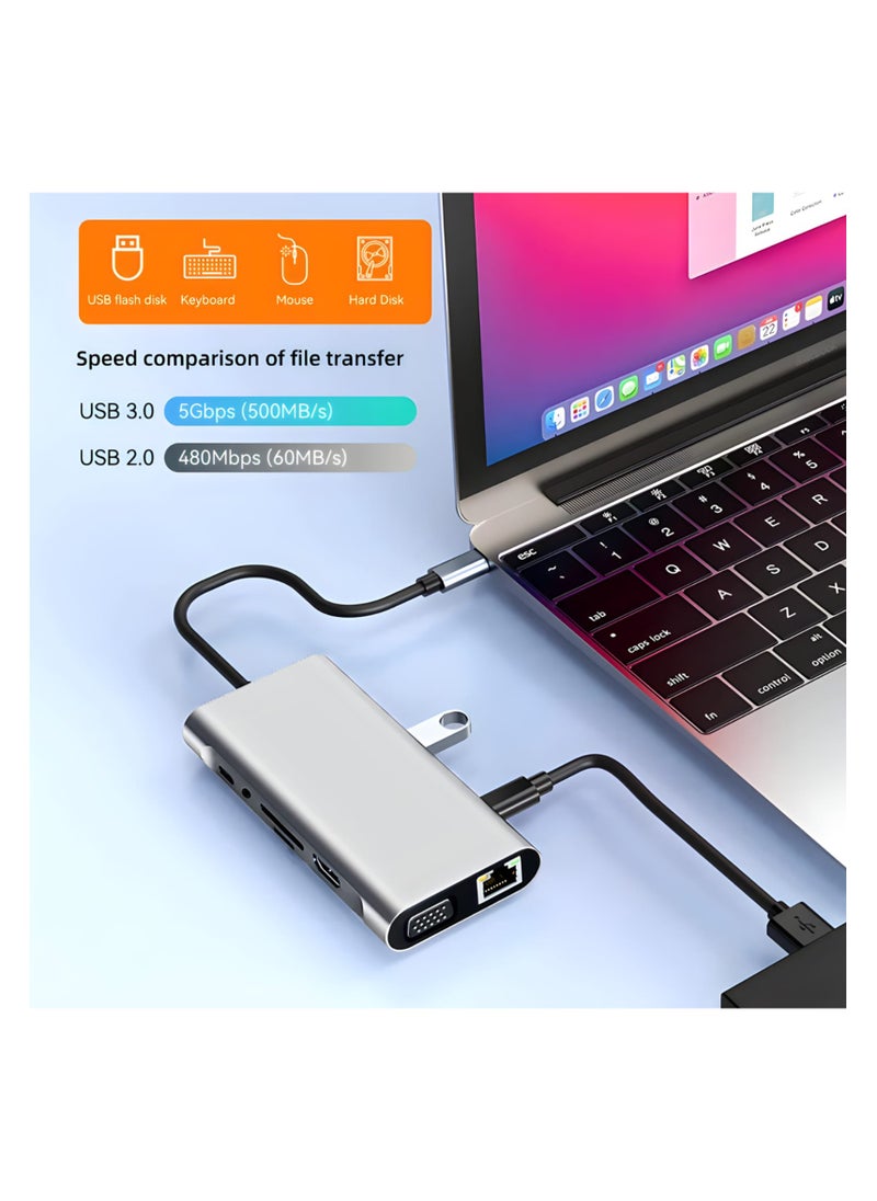 FIRST PRO Type c 11 in 1 hub to USB 2.0 * 3+USB 3.0+RJ45+VGA+HDMI 4K+SD+TF+Audio+PD HDMI Network Rj45 Adapter and USB Converter  - Image 2