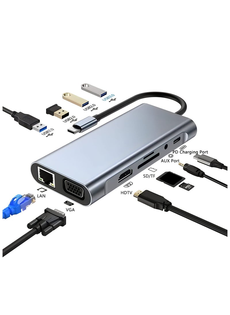 FIRST PRO Type c 11 in 1 hub to USB 2.0 * 3+USB 3.0+RJ45+VGA+HDMI 4K+SD+TF+Audio+PD HDMI Network Rj45 Adapter and USB Converter  - Image 5