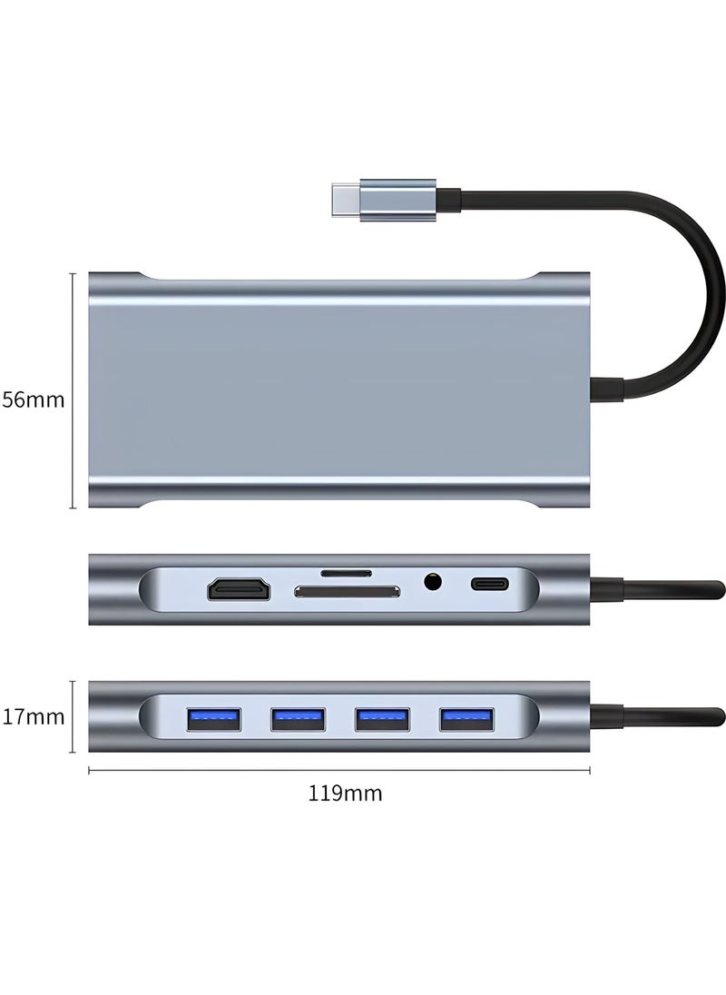 FIRST PRO - Type c 11 in 1 hub to USB 2.0 * 3+USB 3.0+RJ45+VGA+HDMI 4K+SD+TF+Audio+PD HDMI Network Rj45 Adapter and USB Converter - Image 1