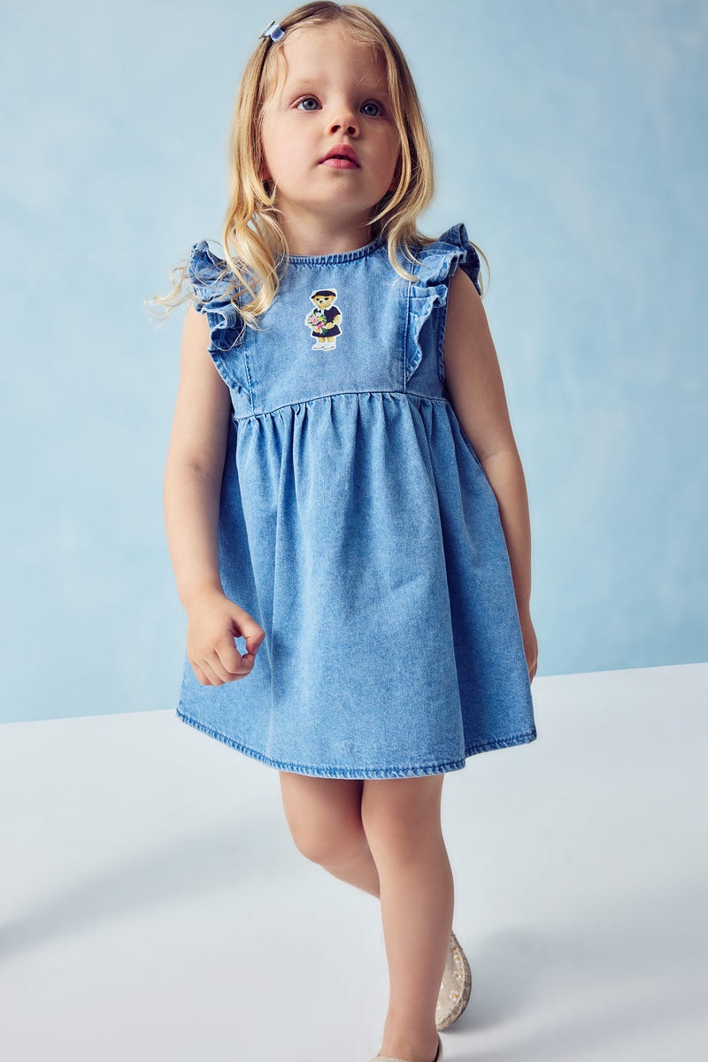 DeFacto Blue BabyGirl Relax Fit Printed Sleeveless Dress Casual - Image 2